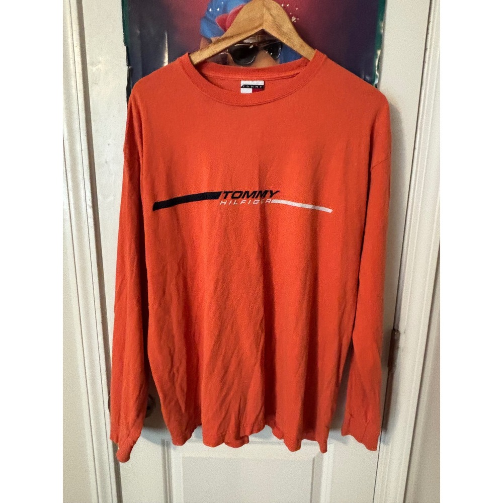 Vintage Tommy Hilfiger Long Sleeve T-Shirt Orange Made in USA Mens Large